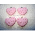 N.2 CIONDOLO/CHARMS IN FIMO " Biscotto Rosa Cuore Love " circa 2cm