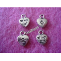 N.25 PZ CHARMS/CIONDOLI "CUORE LOVE MY CAT "ARG.TIBETANO 12x9mm