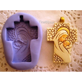 STAMPO SILICONE "CROCE MADONNA con BAMBINO" GESSO FIMO BOMBONIERA SEGNAPOSTO