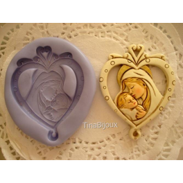 STAMPO SILICONE cuore "Madonna con bambino" cod.2 "GESSO FIMO BOMBONIERA SEGNAPOSTO