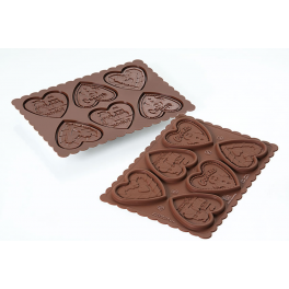 STAMPO SILICONE COOKIE HEART CUORI whinter GUFI/GINGER/ CUOPRI - SILIKOMART PER CIOCCOLATO E GESSO