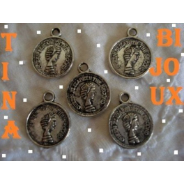 15 PZ. CHARMS/CIONDOLI "MEDAGLIA DOUBLE FACEinARG.TIBETANO 17X15mm