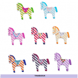 N.10pz BOTTONI legno A COLORI MISTI "CAVALLO A RIGHE" 3cm x2.7cm per CUCITO / SCRAPBOOKING