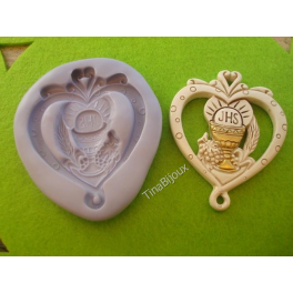 STAMPO SILICONE "CUORE SIMBOLI COMUNIONE" GESSO FIMO BOMBONIERA SEGNAPOSTO