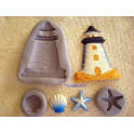 STOCK 3PZ " FARO MAXI+STELLA MARINA+CONCHIGLIA" solo x FIMO BOMBONIERA SEGNAPOSTO