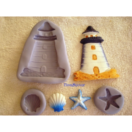 STOCK 3PZ " FARO MAXI+STELLA MARINA+CONCHIGLIA" solo x FIMO BOMBONIERA SEGNAPOSTO