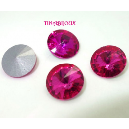 RIVOLI GLASS CRYSTAL 14MM COLOR FUCSIA