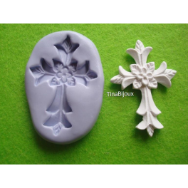 STAMPO SILICONE "CROCE con FIORE"5,4cm per GESSO FIMO SEGNAPOSTO BOMBONIERA