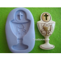 STAMPO SILICONE "FOGLIA DI VITE BAMBINO COMUNIONE" 5cm per GESSO FIMO SEGNAPOSTO