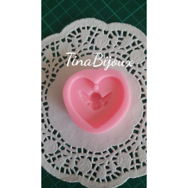 STAMPO in SILICONE "CUORE CON ANGELO" 4cm -per FIMO GESSO SAPONE CERA ALTRO