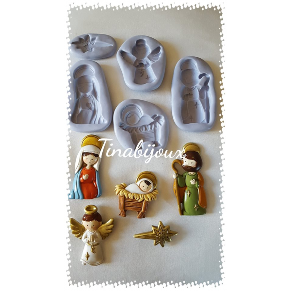 Stock 5pz STAMPINI IN SILICONE IL PRESEPE per FIMO GESSO PASTA