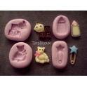 Set 4 stampini silicone"BEBè NASCITA"per FIMO