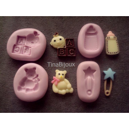 Set 4 stampini silicone"BEBè NASCITA"per FIMO