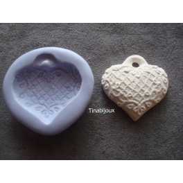 STAMPO SILICONE " CUORE con PIZZO "4cm per GESSO FIMO BOMBONIERA SEGNAPOSTO