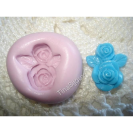 Stampino in silicone per fimo"DUE ROSE CON FOGLIE"