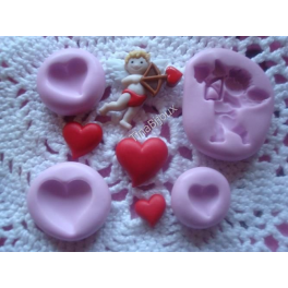 Set 4 stampini silicone"ANGELO CUPIDO e CUORI "per FIMO