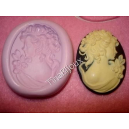 Stampino in silicone per fimo" CAMMEO LA DAMA DEI FIORI" 40X30MM