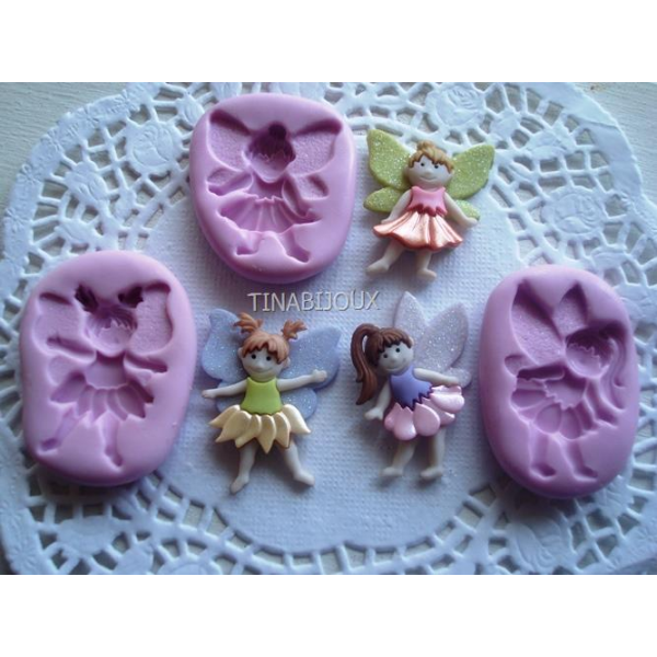 STOCK N.3 STAMPINI SILICONE atossicoTRIS DI FATE FATINE  FAIRY-fimo-gessso-bomboniera -segnaposto