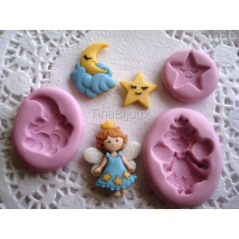 STOCK N.3 STAMPINI SILICONE FATINA LUNA NUVOLA STELLAper FIMO/GESSO/  PASTA di Zucchero - Tina Bijoux