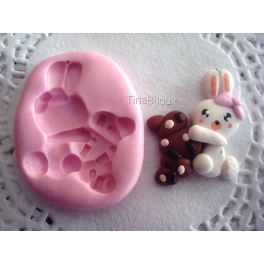 Stampino in silicone per Fimo "CONIGLIO KAWAI con CORNETTO" 4cm 